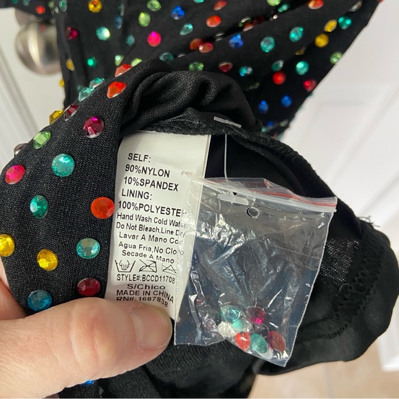 AKIRA Multicolored Rhinestone Bodycon Black Midi Dress Nylon Size Small - Picture 7 of 10